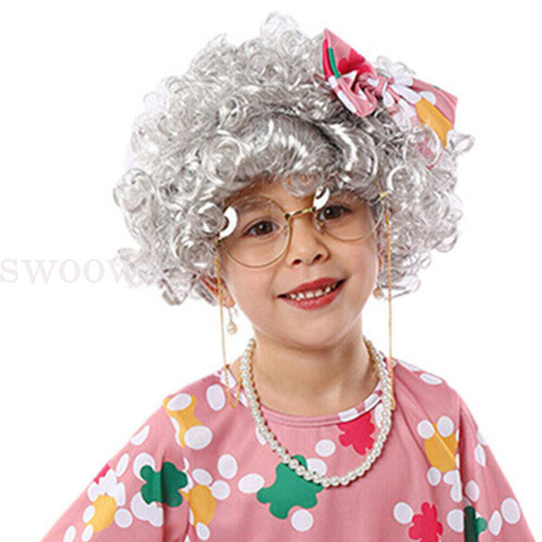 Old Lady Costume for Kids 100th Day of Schoolkids Old Lady Costume 4 Pcs Costume