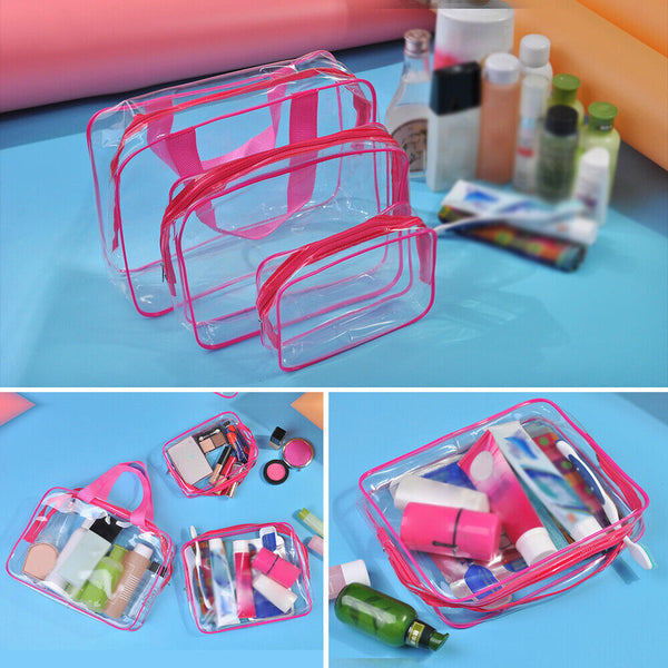 3PCS Travel Wash Bag Holder Set Cosmetic Makeup Toiletry Clear PVC Organize