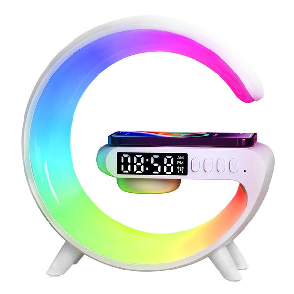 Smart Lamp Bluetooth Speaker Wireless Charger RGB AlarmClock Night Light Battery