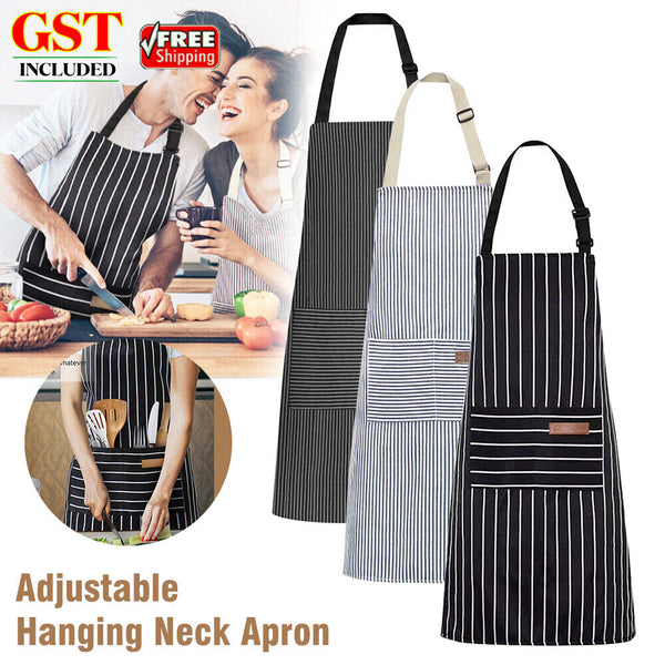 Adjustable Apron Hanging Neck Cooking Kitchen Baking Bar BBQ Chefs 2 Pockets AU