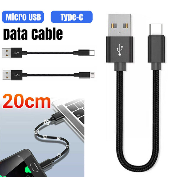 1/2x 20CM Short Braided Micro USB Cable Fast Sync Charging Data Transfer Cable