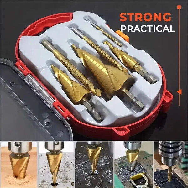 HSS 6PCS Titanium Step Drill Bit Set High Speed Reaming Pagoda Sawtooth Set AU