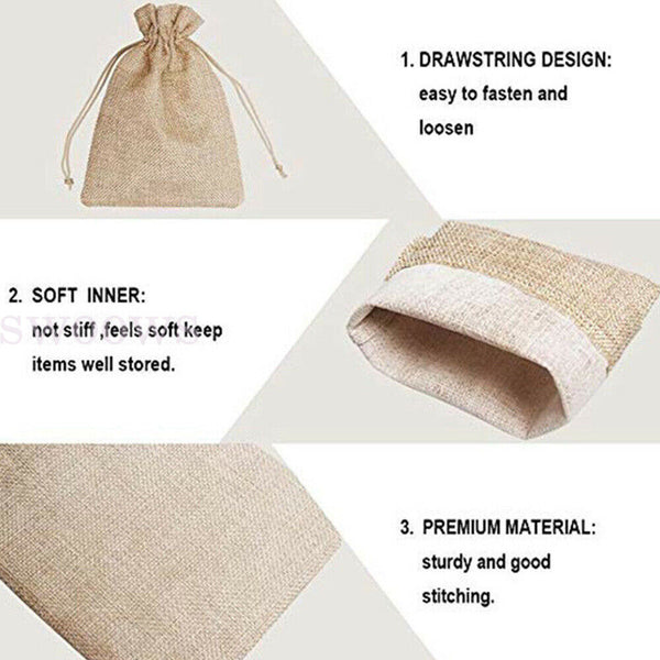 Up 150x Burlap Gift Bags Wedding Hessian Jute Bags Linen Jewelry Pouches For Diy