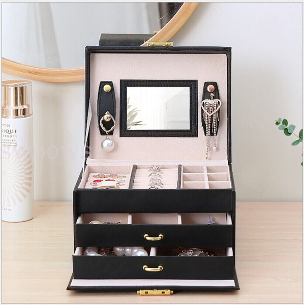 Jewellery Box Organizer Case Holder Storage Earring Ring Jewelry Display Leather