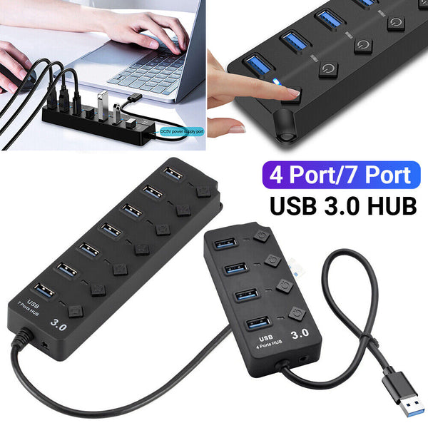 Multi USB 3.0 2.0 Hub 4 Port High Speed Slim Compact Expansion Smart Splitter Au