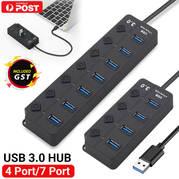 Multi USB 3.0 2.0 Hub 4 Port High Speed Slim Compact Expansion Smart Splitter Au