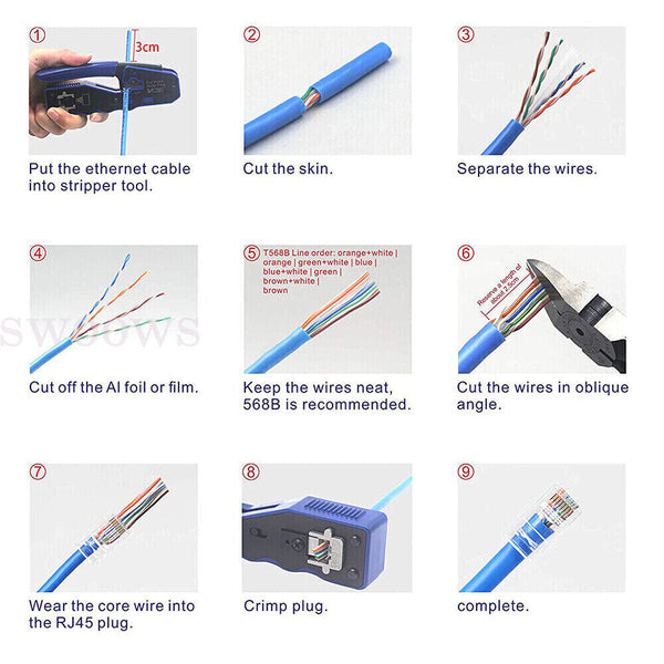 Cat6 RJ45 No Pass Through Ends Connector Modular Plug Network Ethernet Cable 50x