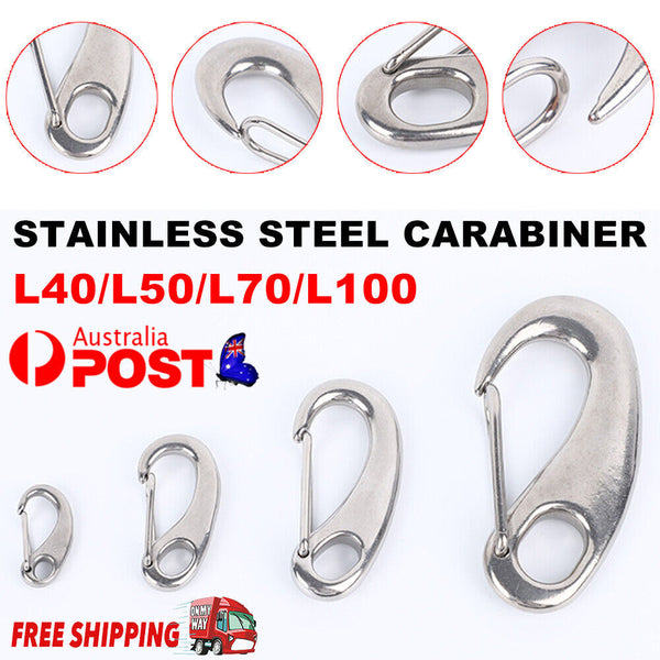 1/2x Stainless Steel Carabiner, Egg-shaped Marine Carabiner with Snap Hook