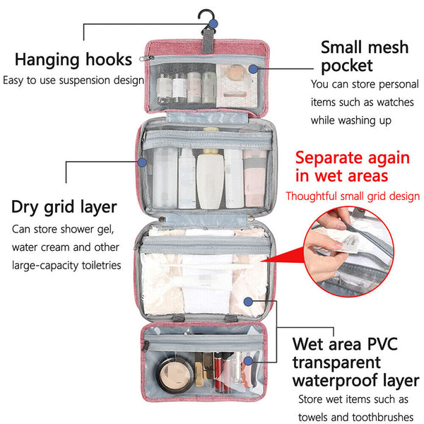 Large Hanging Hook Toiletry Bag Waterproof Travel Makeup Cosmetic Organizer