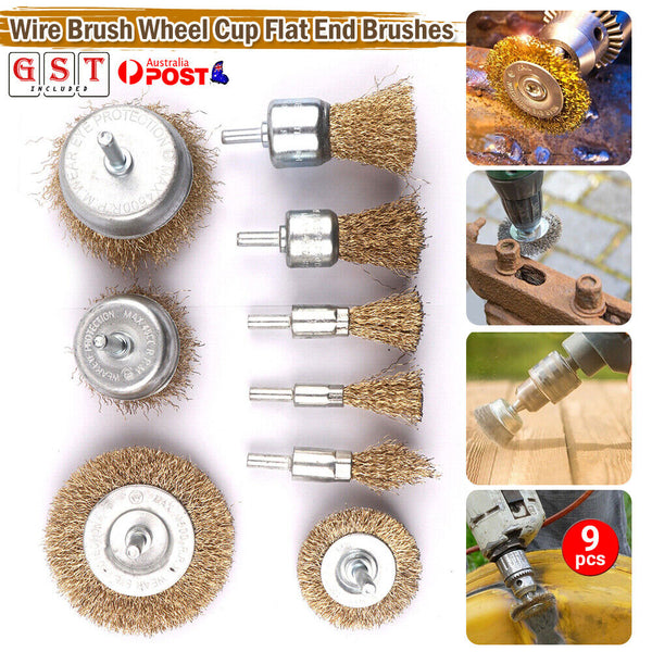 Wire Brush Wheel Cup Flat End Brushes 1/4” Shank Rotary Grinder Tools Drill Bits