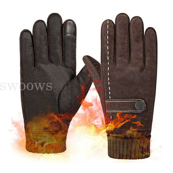 Winter Warm Men Thick Leather Gloves Driving Gloves Touch Screen Mitten Thermal