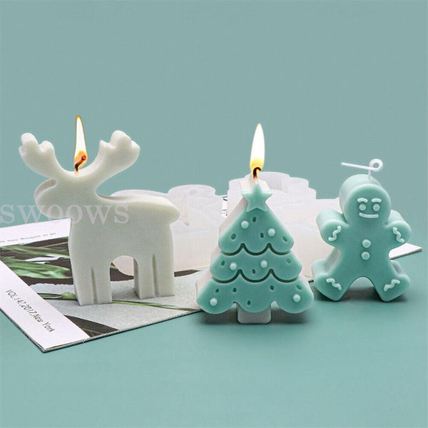 Silicone Mould 3D Art Wax Mold Christmas Candle Mold Snowman Tree Making Mold