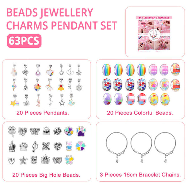 Beads Jewellery Charms Pendant Set DIY Craft Kids Girls Gift Bracelet Making Kit