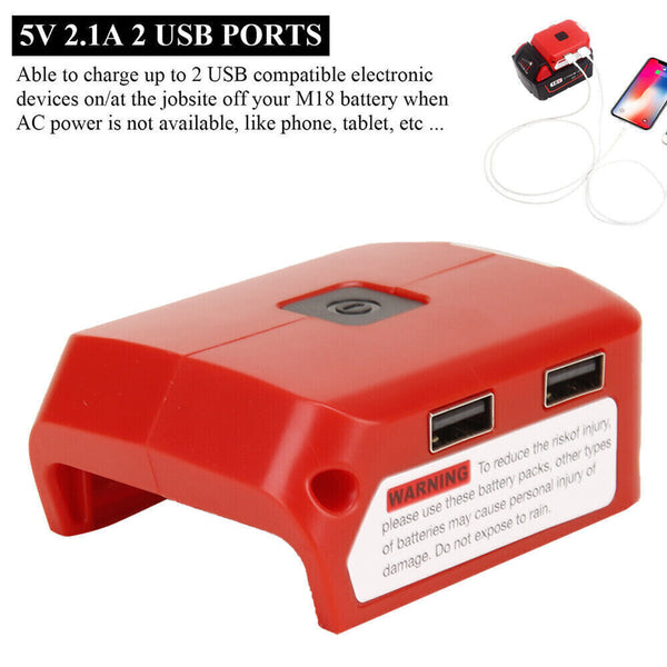 2 USB Port Phone Charger Adapter Li-ion Battery For Milwaukee 18V/20V Battery AU