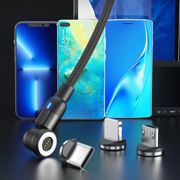 1-2PCS Magnetic 540° Cable-Rotate Phone Charger Cord Durable Nylon Braid-Fast 1M