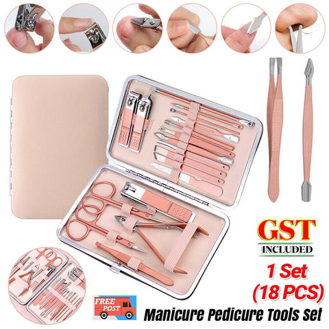18PCS Manicure Pedicure Kit Set Stainless Steel Nail Grooming Clippers Tools