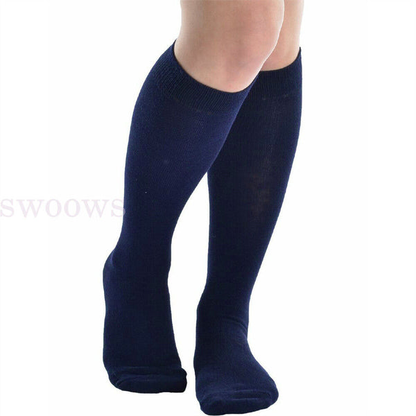 Cotton Long School Knee High Black White Navy Blue Socks Kids Boys Girls New AU