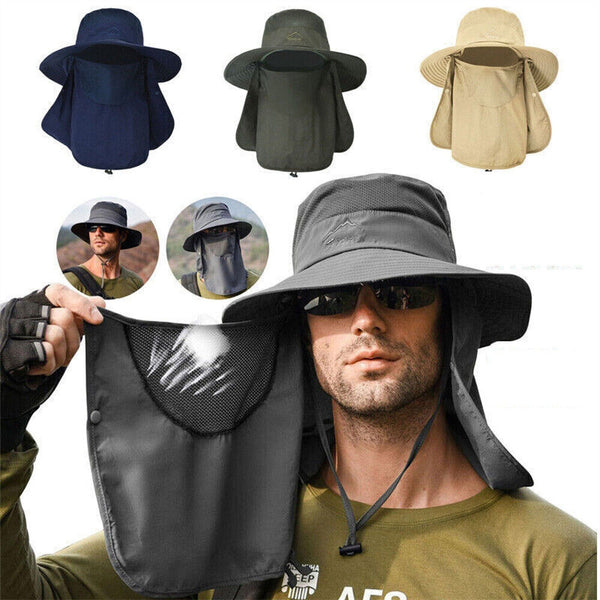 Mens Neck Flap Hat Wide Brim Cap Face Unisex Hiking Fishing UV Sun Protection AU