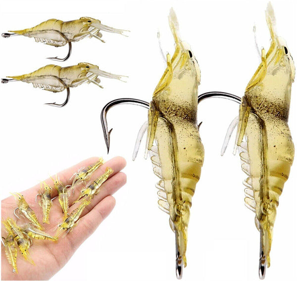 up20X Soft Plastic Bass Yabbie Prawn Shrimp Fishing Lure Jig Heads Bream Natural