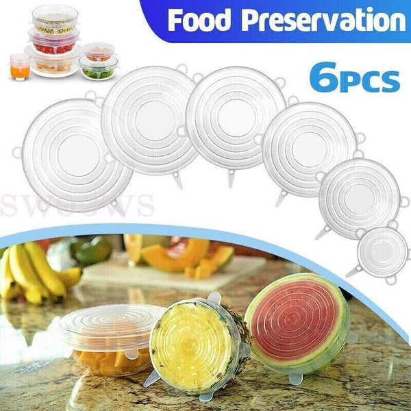 6-12PCS Stretch Reusable Silicone Bowl Wraps Food Saver Cover Seal Lids