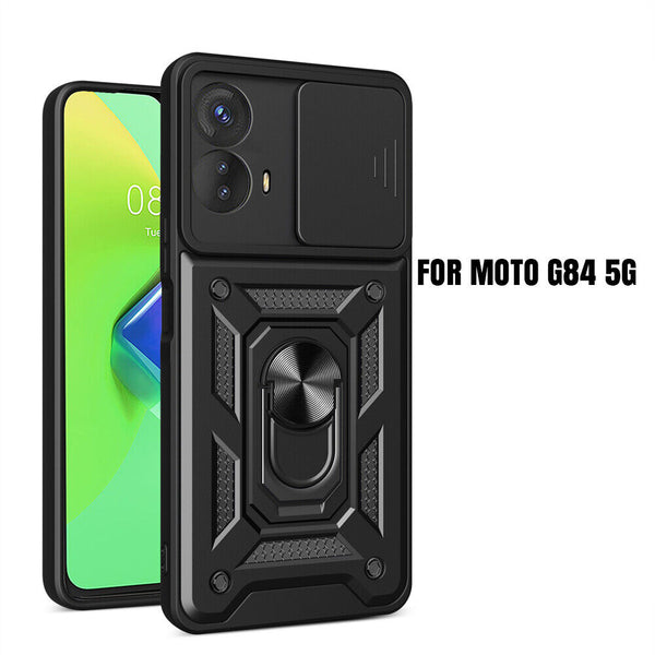 Shockproof Armor Case Slide Camera Ring Stand Cover For Motorola Moto G84 5G