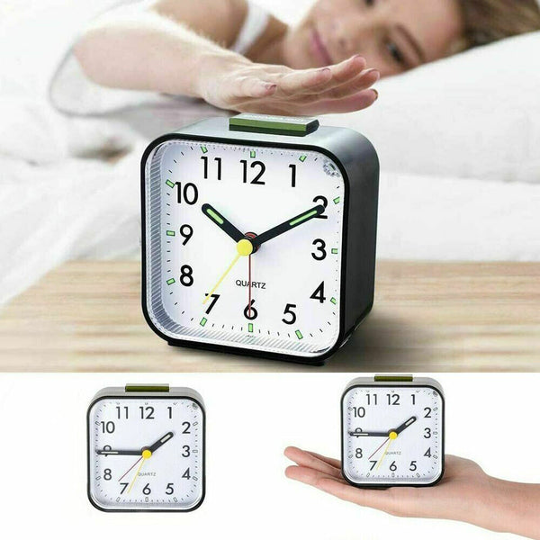 Battery Operated Alarm Clock Quartz No Tick With Night Light Bedside Clocks AU