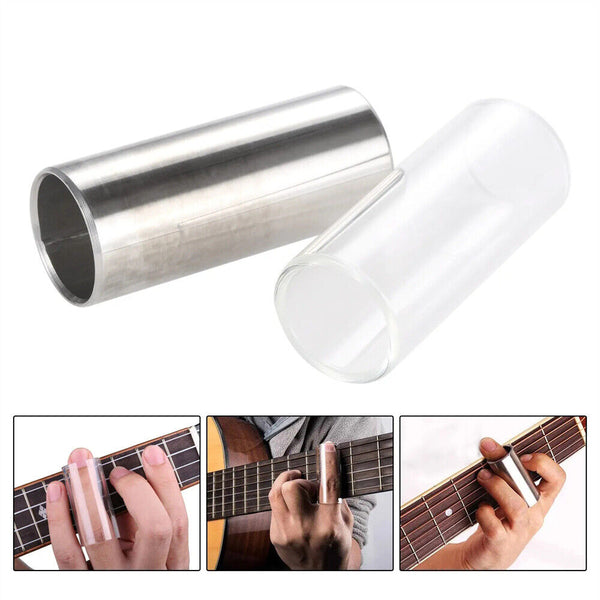 UP 4Pcs Guitar Slide Glass and Stainless Steel Finger Tubes for Guitar Bass 60mm