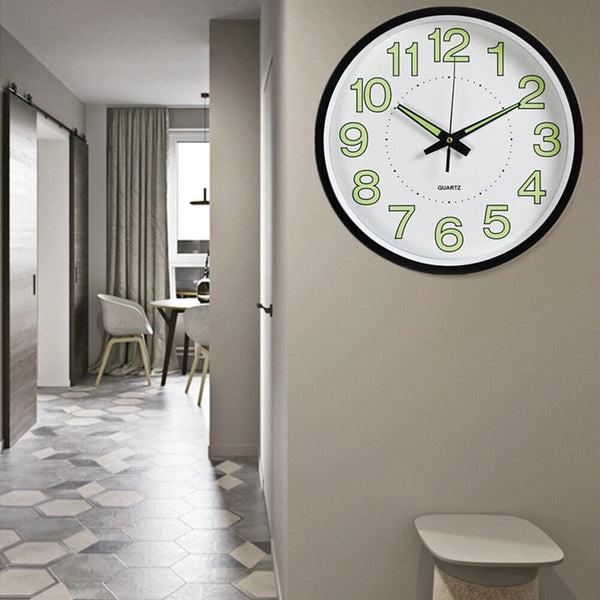 12'' Luminous Wall Clock Glow In The Dark Silent Quartz Indoor Home Modern Clock