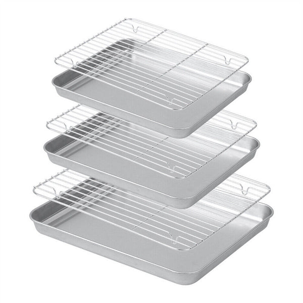 Baking Tray Set Stainless Steel Roaste Oven Sheet Pan Cooling Rack BBQ Plate AU