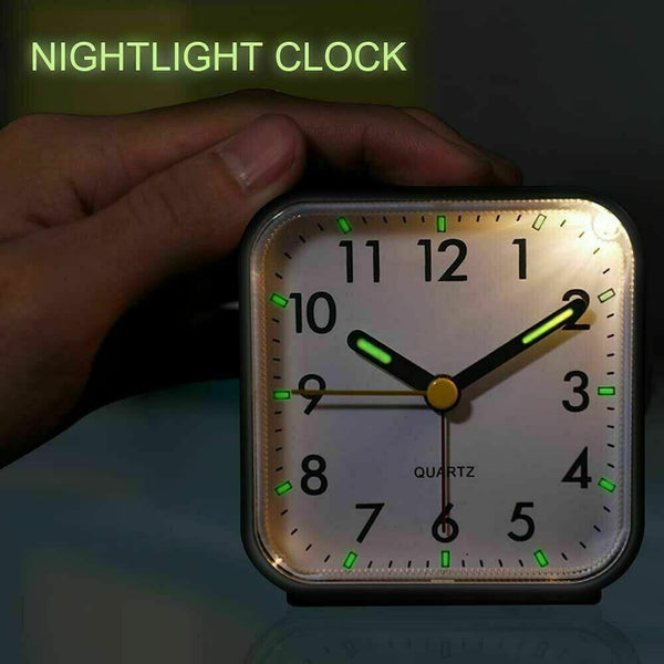 Battery Operated Alarm Clock Quartz No Tick With Night Light Bedside Clocks AU