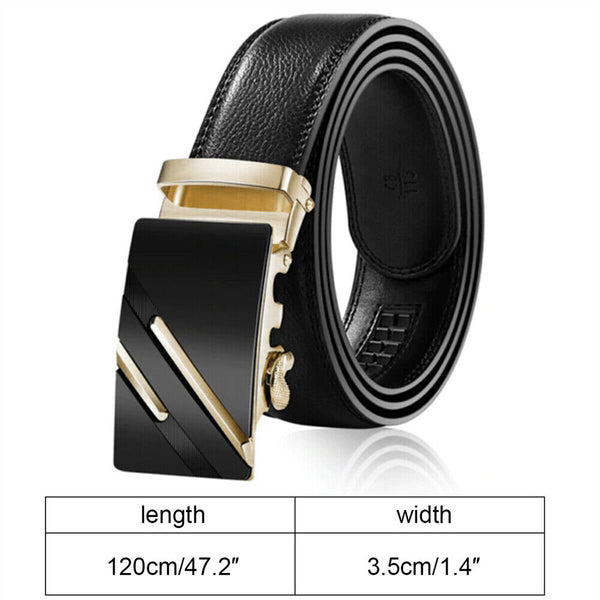 Fashion Mens Genuine Leather Ratchet Belt Automatic Buckle Waistband Waist Strap