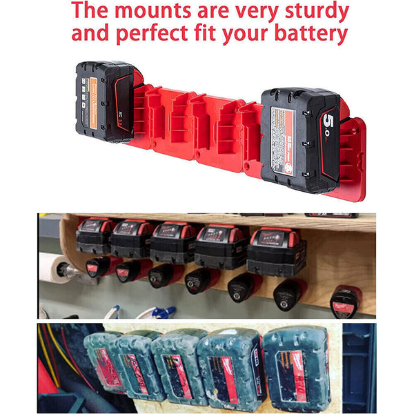 UP20x Battery Mounts Storage Holder Rack For Milwaukee M18 18V Tool Battery Red