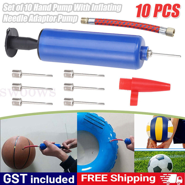 10pcs Ball Pump Air Inflator Kit W/ Needle Nozzle Hose For Basketball Football