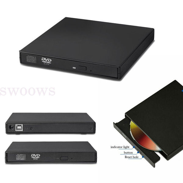 External Drive USB Portable Burner CD RW DVD ROM Reader Writer For Mac & Windows