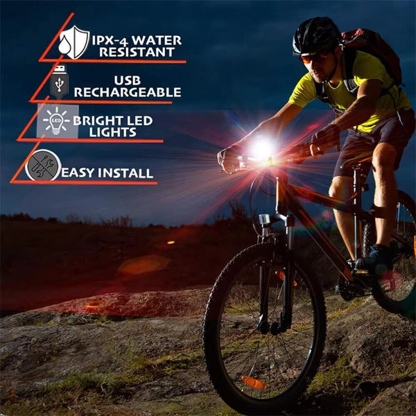 Rechargeable Bike Light Set LED Bicycle Lights Waterproof Headlight Front Rear