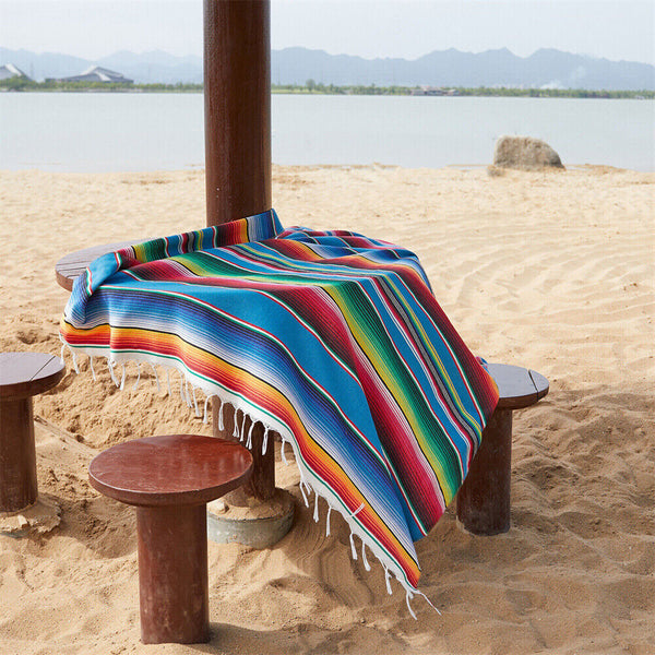 Mexican Sarape Blanket Tablecloth Throw Yoga Beach Picnic Rug Party 150x215cm