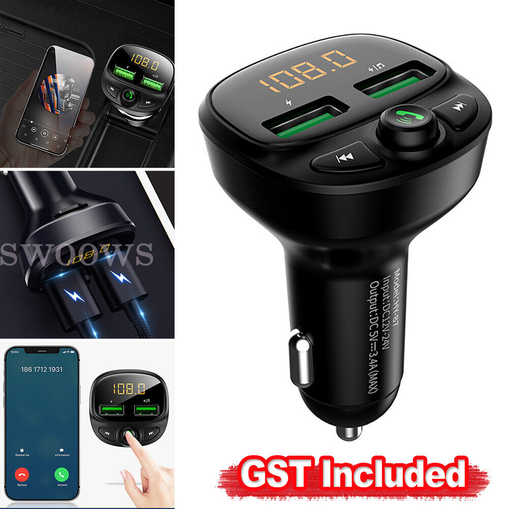 CAR PHONE CHARGER BLUETOOTH TRANSMITTER FM RADIO IPHONE ANDROID WIRELESS ADAPTER