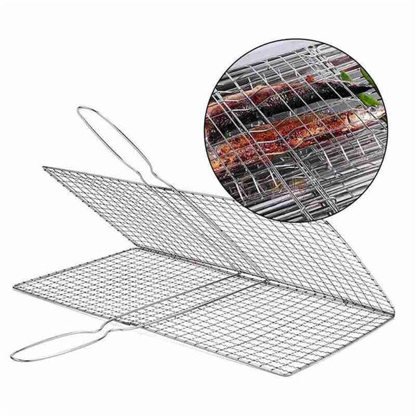 1/2x BBQ Fish Grilling Basket Grill Camping Net Meat Vegetable Kitchen Tool AU