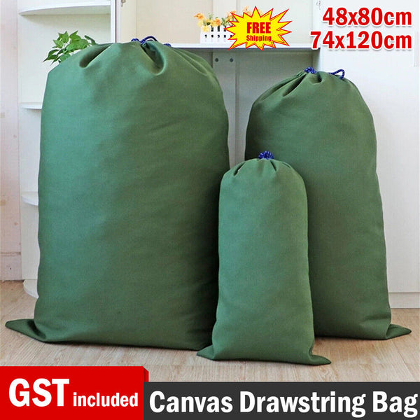 Canvas Drawstring Large Bag Pouch Clothes Craft Storage Laundry Army Green AUS