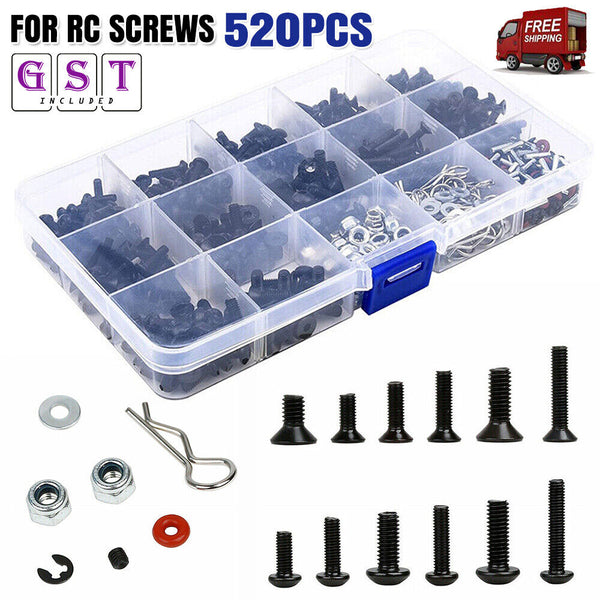 520x RC Screws Box Repair Tool Kit for HSP RC Car 1:10 DIY Accessories Box Set