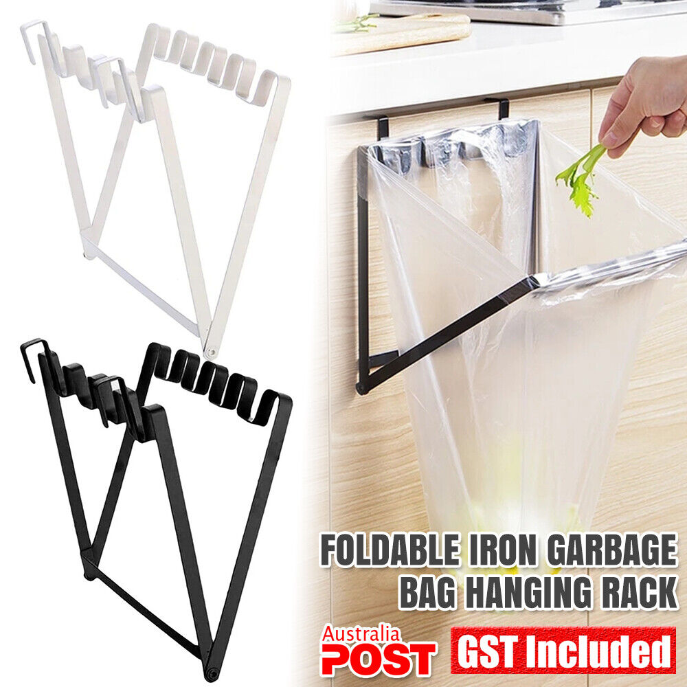 Foldable Iron Garbage Bag Hanging Rack Kitchen Rubbish Holder Cupboard Storage