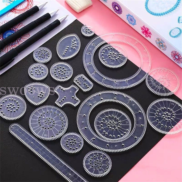 28Pcs Spirograph Geometric Ruler Drafting Tools Stationery Drawing Toys Set