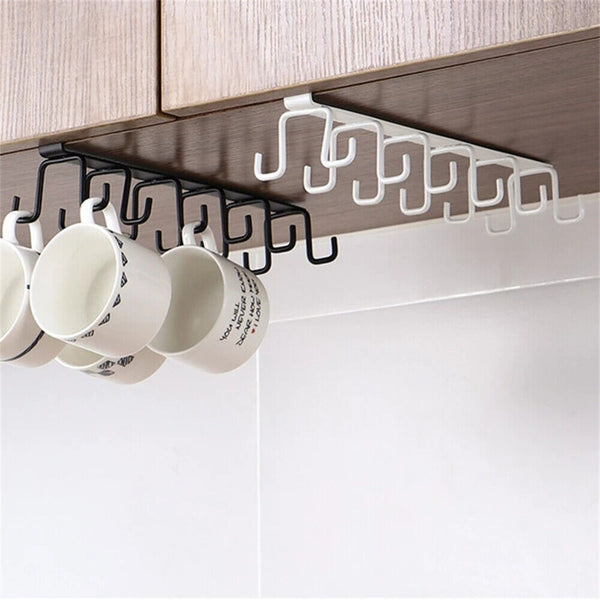 Double Hook Under Shelf Kitchen Cabinet Hanger Organiser Mug Cup Rack Holder