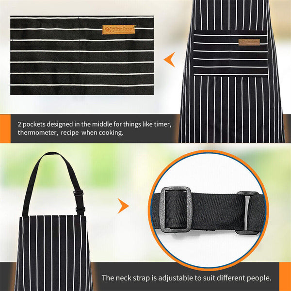 Adjustable Apron Hanging Neck Cooking Kitchen Baking Bar BBQ Chefs 2 Pockets AU