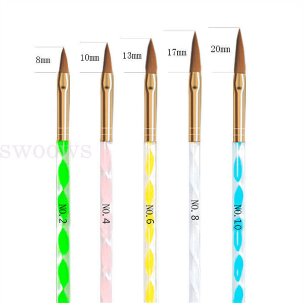 5pcs x New Sable Nail Art Acrylic Brushes in Sizes 4 6 8 10 12 Gel Drawing