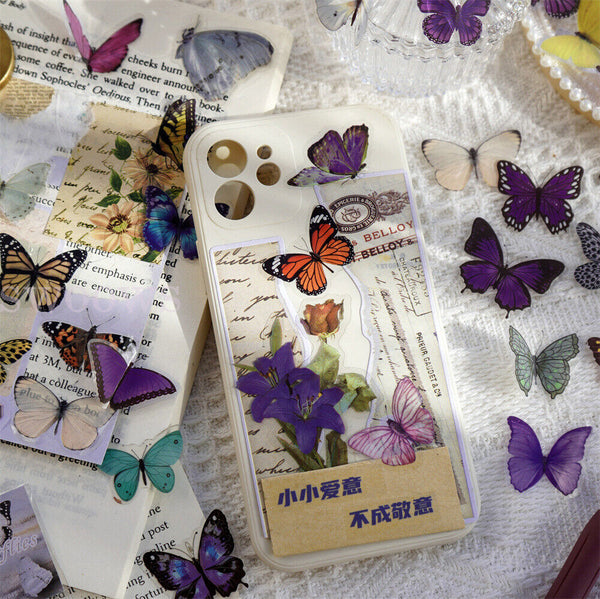 40 PCs Scrapbooking Butterfly Stickers Journal Diary PET Transparent Sticker DIY