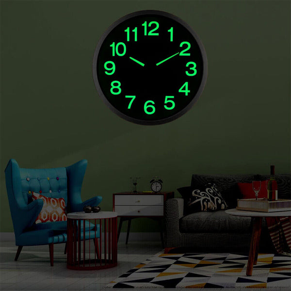 12'' Luminous Wall Clock Glow In The Dark Silent Quartz Indoor Home Modern Clock