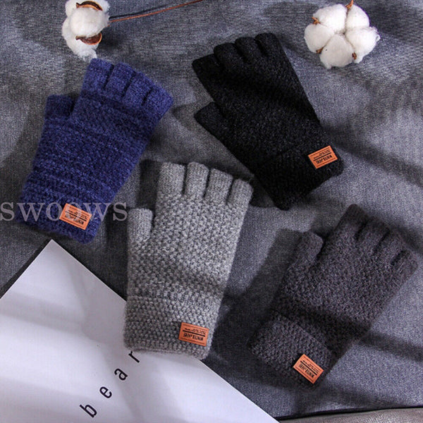 Thick Fingerless Gloves Driving Gloves Knitted Alpaca Wool Half Finger Mittens