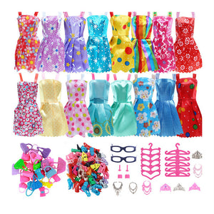 42Pcs Items For Barbie-Doll Jewellery Clothes Set Accessories Dresses Shoes