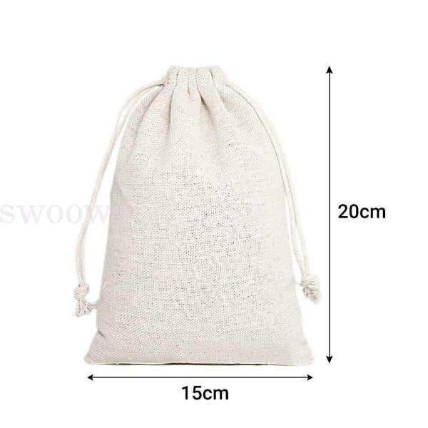 10-100X  Drawstring Storage Bags Calico Bags Natural Linen Tote Gift Bag Bulk